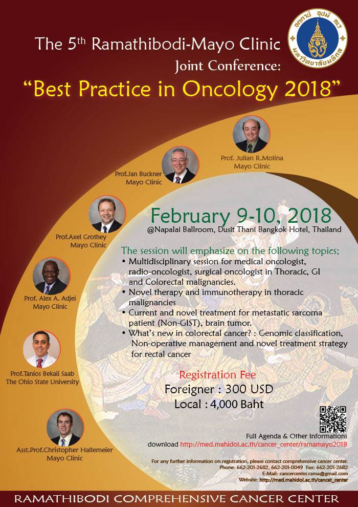 The 5th Ramathibodi-Mayo Clinic Joint Conference: "Best Practice in Oncology 2018" 
